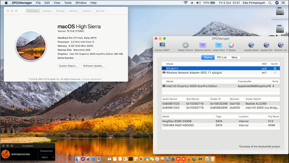 Success Hackintosh High Sierra 10.13.6 Build 17G65 at Acer Aspire E1-471